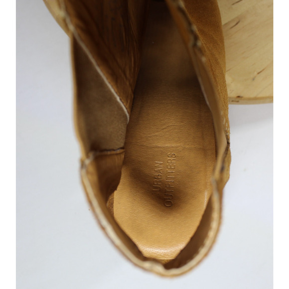 Urban Outfitters Bootie Suede Chelsea Heel Womens 10 Brown Peep Toe Ankle Boot - Picture 8 of 10